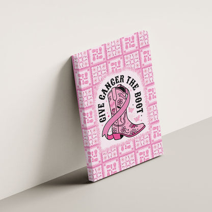 Give Cancer The Boot Pink Cowgirl Canvas Wall Art Hawaiian Paniolo Mixed Quilt Pattern Style