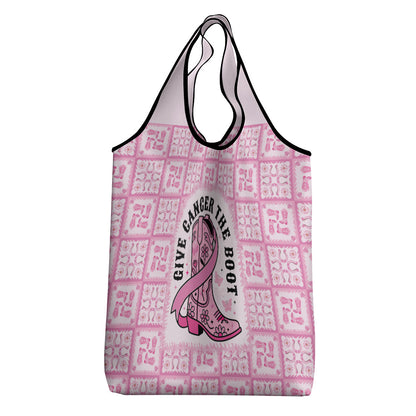 Give Cancer The Boot Pink Cowgirl Grocery Bag Hawaiian Paniolo Mixed Quilt Pattern Style