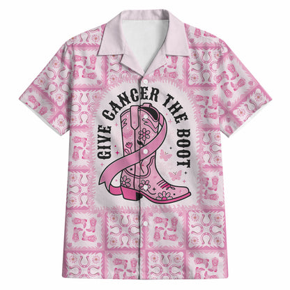 Give Cancer The Boot Pink Cowgirl Hawaiian Shirt Hawaiian Paniolo Mixed Quilt Pattern Style