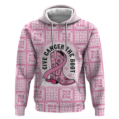 Give Cancer The Boot Pink Cowgirl Hoodie Hawaiian Paniolo Mixed Quilt Pattern Style