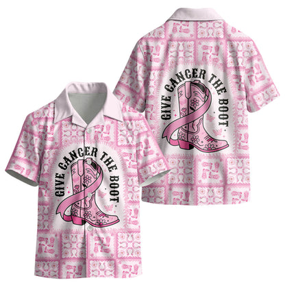 Give Cancer The Boot Pink Cowgirl Kid Hawaiian Shirt Hawaiian Paniolo Mixed Quilt Pattern Style