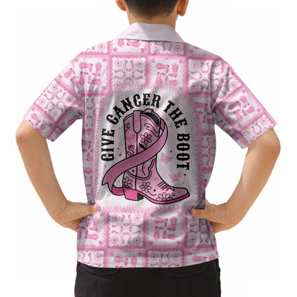 Give Cancer The Boot Pink Cowgirl Kid Hawaiian Shirt Hawaiian Paniolo Mixed Quilt Pattern Style