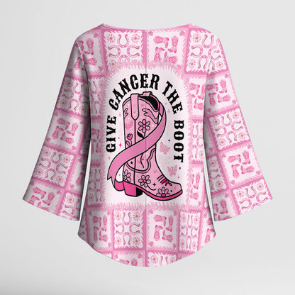 Give Cancer The Boot Pink Cowgirl Kimono Sleeve Blouse Hawaiian Paniolo Mixed Quilt Pattern Style