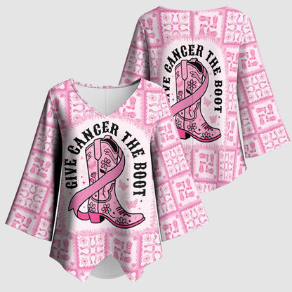 Give Cancer The Boot Pink Cowgirl Kimono Sleeve Blouse Hawaiian Paniolo Mixed Quilt Pattern Style