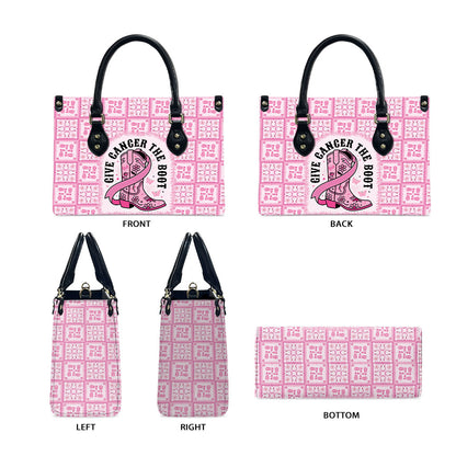 Give Cancer The Boot Pink Cowgirl Leather Bag Hawaiian Paniolo Mixed Quilt Pattern Style
