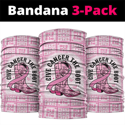 Give Cancer The Boot Pink Cowgirl Neck Gaiter Hawaiian Paniolo Mixed Quilt Pattern Style