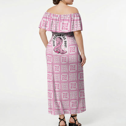 Give Cancer The Boot Pink Cowgirl Off Shoulder Maxi Dress Hawaiian Paniolo Mixed Quilt Pattern Style