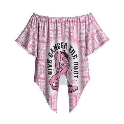 Give Cancer The Boot Pink Cowgirl Off Shoulder Wrap Waist Top Hawaiian Paniolo Mixed Quilt Pattern Style