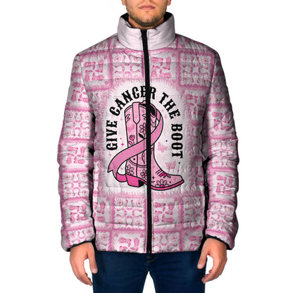 Give Cancer The Boot Pink Cowgirl Padded Jacket Hawaiian Paniolo Mixed Quilt Pattern Style