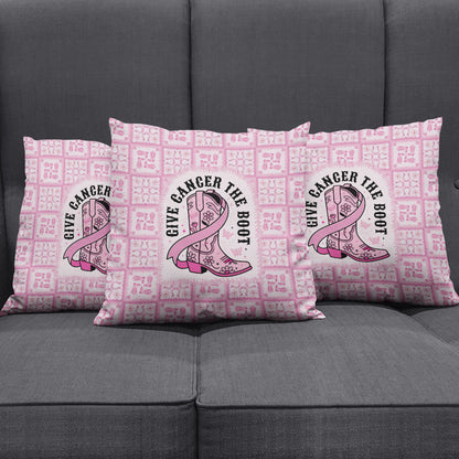 Give Cancer The Boot Pink Cowgirl Pillow Cover Hawaiian Paniolo Mixed Quilt Pattern Style