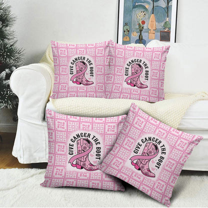 Give Cancer The Boot Pink Cowgirl Pillow Cover Hawaiian Paniolo Mixed Quilt Pattern Style