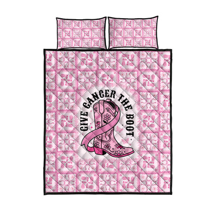 Give Cancer The Boot Pink Cowgirl Quilt Bed Set Hawaiian Paniolo Mixed Quilt Pattern Style