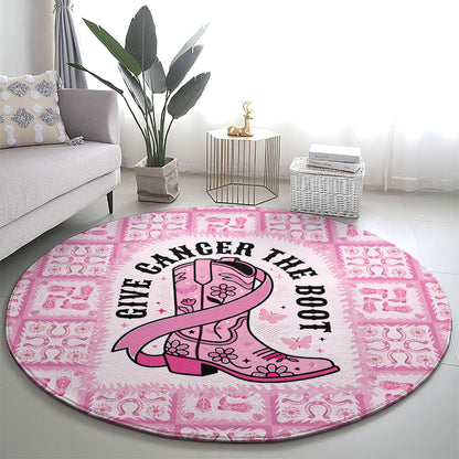 Give Cancer The Boot Pink Cowgirl Round Carpet Hawaiian Paniolo Mixed Quilt Pattern Style