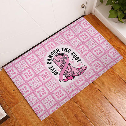 Give Cancer The Boot Pink Cowgirl Rubber Doormat Hawaiian Paniolo Mixed Quilt Pattern Style