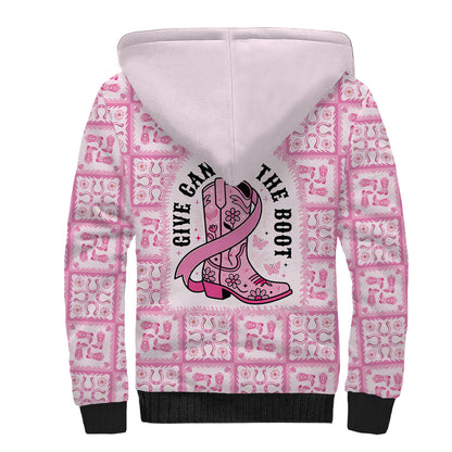 Give Cancer The Boot Pink Cowgirl Sherpa Hoodie Hawaiian Paniolo Mixed Quilt Pattern Style