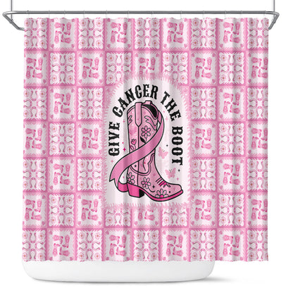 Give Cancer The Boot Pink Cowgirl Shower Curtain Hawaiian Paniolo Mixed Quilt Pattern Style
