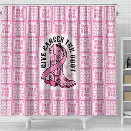 Give Cancer The Boot Pink Cowgirl Shower Curtain Hawaiian Paniolo Mixed Quilt Pattern Style