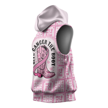 Give Cancer The Boot Pink Cowgirl Sleeveless Hoodie Hawaiian Paniolo Mixed Quilt Pattern Style