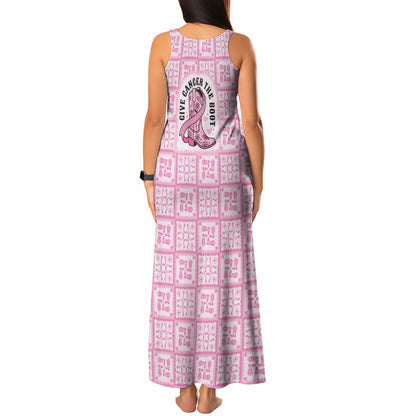 Give Cancer The Boot Pink Cowgirl Tank Maxi Dress Hawaiian Paniolo Mixed Quilt Pattern Style