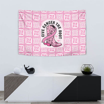 Give Cancer The Boot Pink Cowgirl Tapestry Hawaiian Paniolo Mixed Quilt Pattern Style