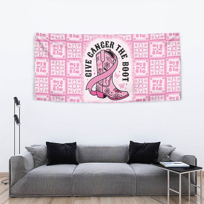 Give Cancer The Boot Pink Cowgirl Tapestry Hawaiian Paniolo Mixed Quilt Pattern Style