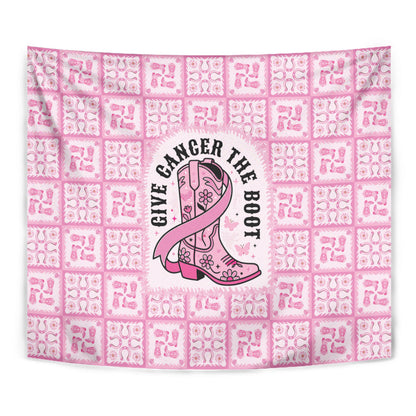Give Cancer The Boot Pink Cowgirl Tapestry Hawaiian Paniolo Mixed Quilt Pattern Style