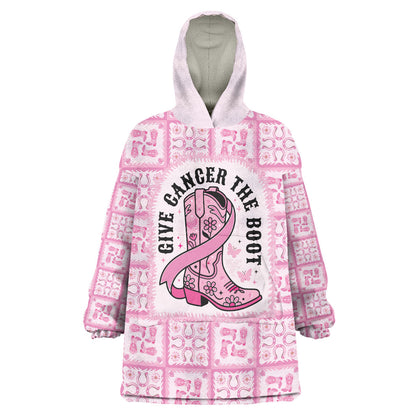 Give Cancer The Boot Pink Cowgirl Wearable Blanket Hoodie Hawaiian Paniolo Mixed Quilt Pattern Style