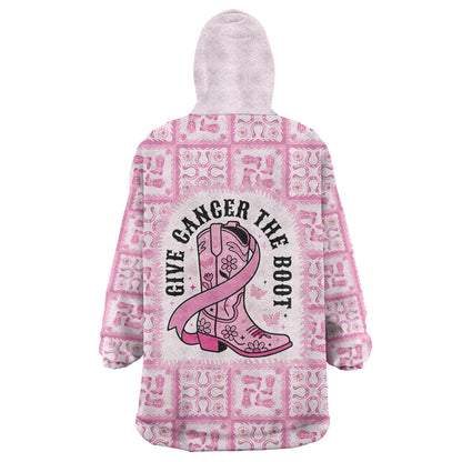 Give Cancer The Boot Pink Cowgirl Wearable Blanket Hoodie Hawaiian Paniolo Mixed Quilt Pattern Style