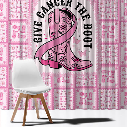 Give Cancer The Boot Pink Cowgirl Window Curtain Hawaiian Paniolo Mixed Quilt Pattern Style