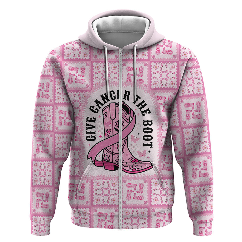 Give Cancer The Boot Pink Cowgirl Zip Hoodie Hawaiian Paniolo Mixed Quilt Pattern Style