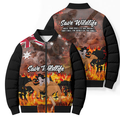 Save Wildlife Australia Bomber Puffer Jacket Australia Bushfire Recovery Wildlife Support