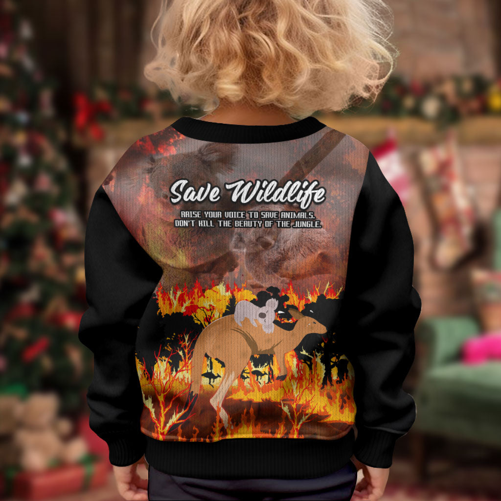 Save Wildlife Australia Kid Ugly Christmas Sweater Bushfire