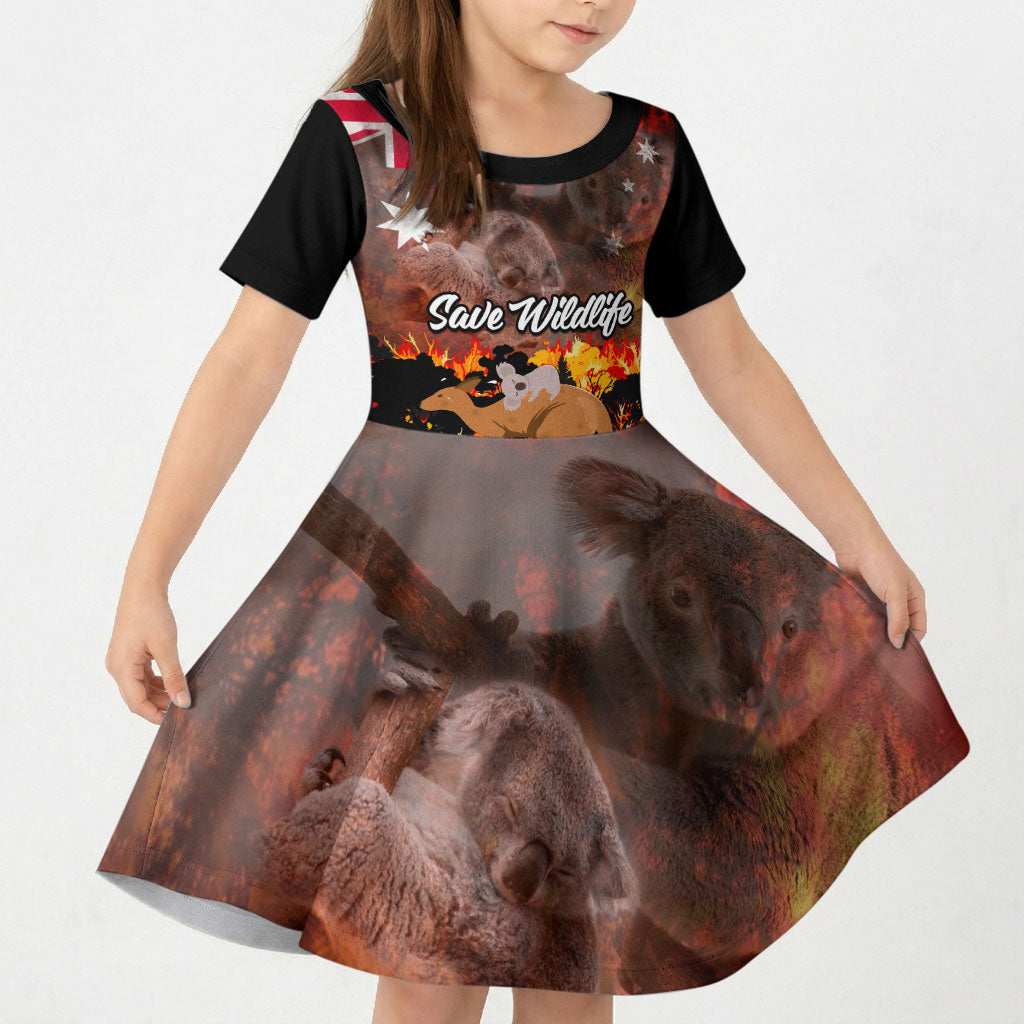 Save Wildlife Australia Kid Short Sleeve Dress Australia Bushfire Recovery Wildlife Support
