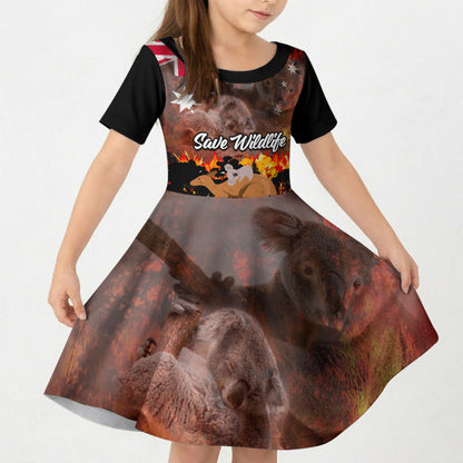 Save Wildlife Australia Kid Short Sleeve Dress Australia Bushfire Recovery Wildlife Support