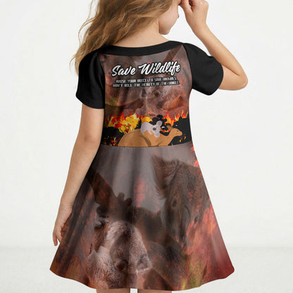 Save Wildlife Australia Kid Short Sleeve Dress Australia Bushfire Recovery Wildlife Support