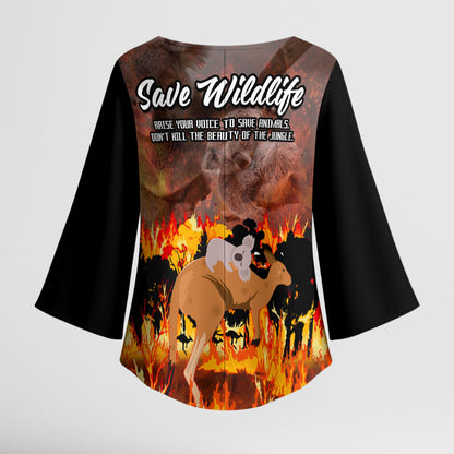 Save Wildlife Australia Kimono Sleeve Blouse Australia Bushfire Recovery Wildlife Support
