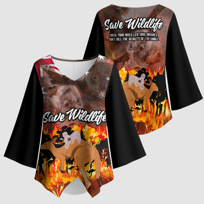 Save Wildlife Australia Kimono Sleeve Blouse Australia Bushfire Recovery Wildlife Support