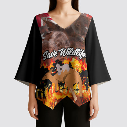 Save Wildlife Australia Kimono Sleeve Blouse Australia Bushfire Recovery Wildlife Support