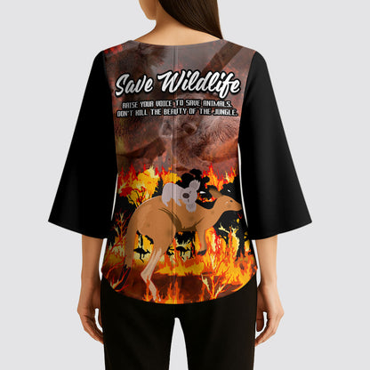Save Wildlife Australia Kimono Sleeve Blouse Australia Bushfire Recovery Wildlife Support