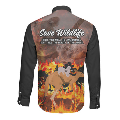 Save Wildlife Australia Long Sleeve Button Shirt Australia Bushfire Recovery Wildlife Support