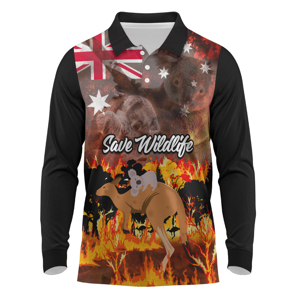Save Wildlife Australia Long Sleeve Polo Shirt Australia Bushfire Recovery Wildlife Support