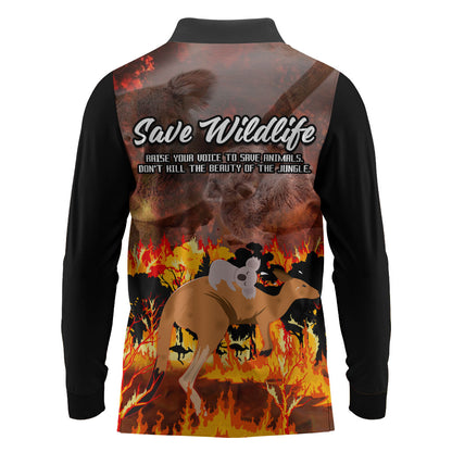 Save Wildlife Australia Long Sleeve Polo Shirt Australia Bushfire Recovery Wildlife Support