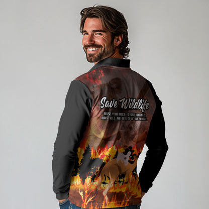 Save Wildlife Australia Long Sleeve Polo Shirt Australia Bushfire Recovery Wildlife Support