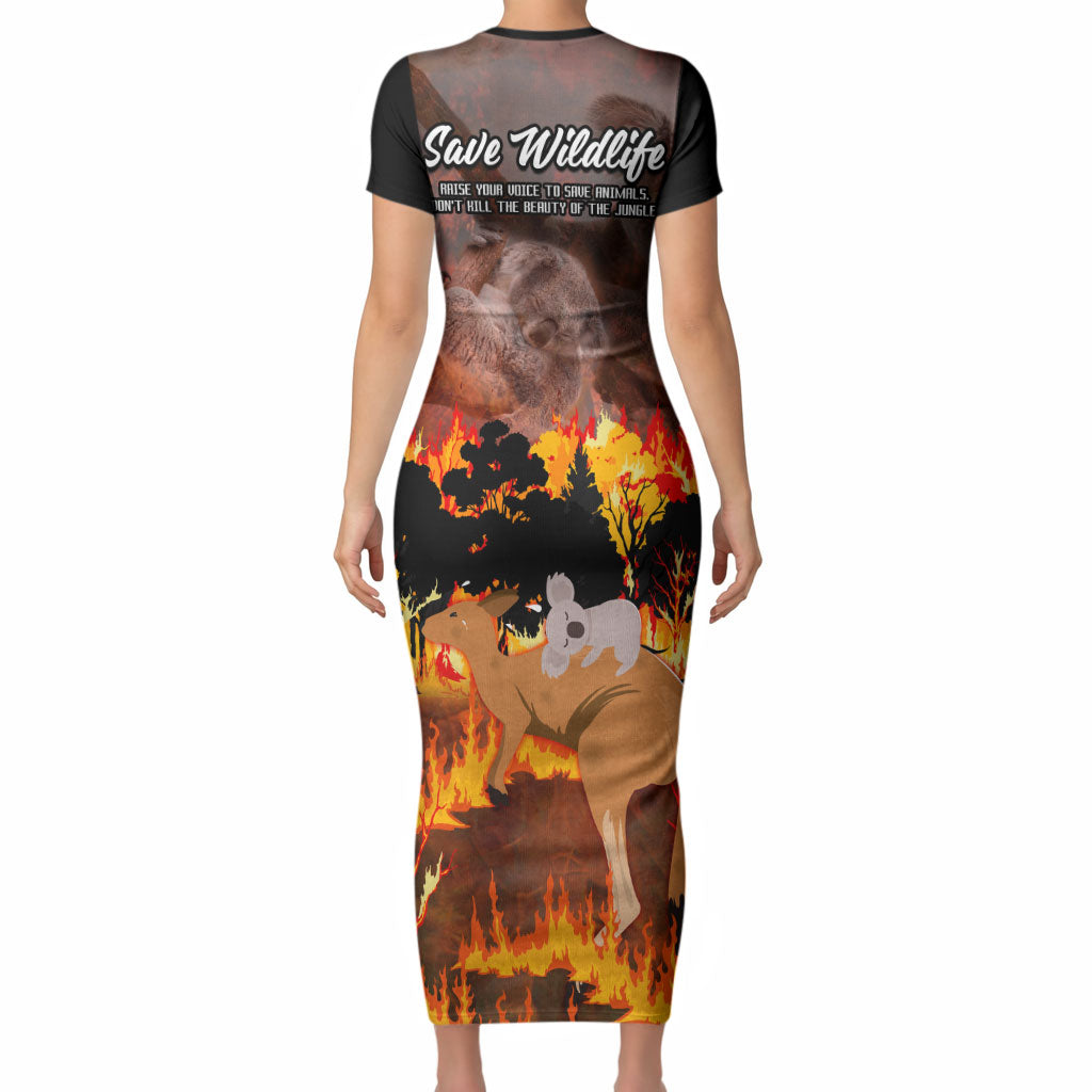 Save Wildlife Australia Short Sleeve Bodycon Dress Australia Bushfire Recovery Wildlife Support