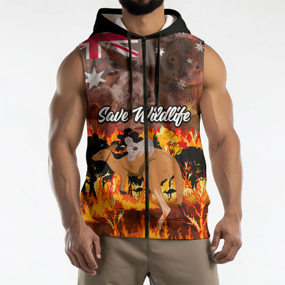 Save Wildlife Australia Sleeveless Zip Hoodie Australia Bushfire Recovery Wildlife Support