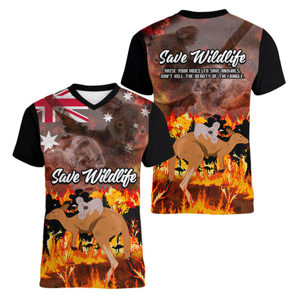 Save Wildlife Australia Women V-Neck T-Shirt Australia Bushfire Recovery Wildlife Support