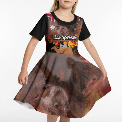Personalised Save Wildlife Australia Kid Short Sleeve Dress Australia Bushfire Recovery Wildlife Support