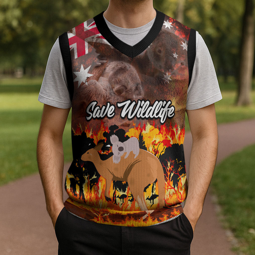 Personalised Save Wildlife Australia Christmas Knitted V-Neck Vest Bushfire