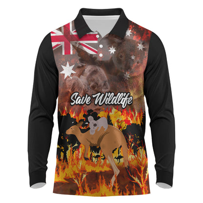 Personalised Save Wildlife Australia Long Sleeve Polo Shirt Australia Bushfire Recovery Wildlife Support