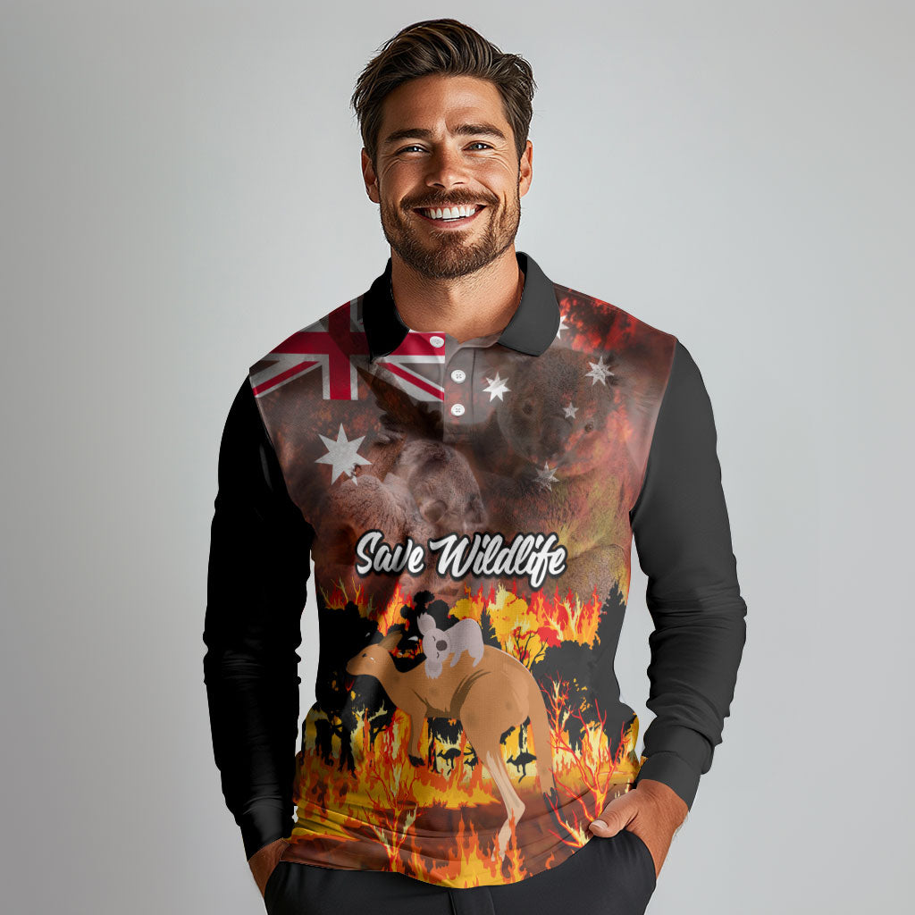 Personalised Save Wildlife Australia Long Sleeve Polo Shirt Australia Bushfire Recovery Wildlife Support